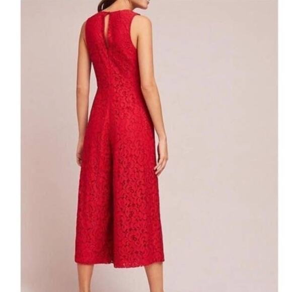 Anthropologie Moulinette Soeurs Jaeda Red Lace Wide-Leg Jumpsuit Size 6 - Picture 4 of 11